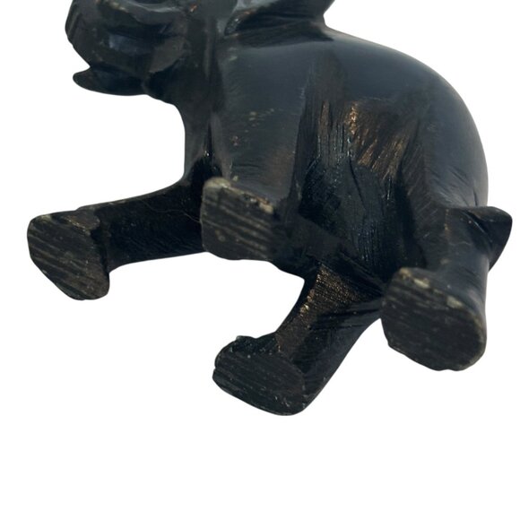 Hand-Carved Black Stone Elephant Figurine 3" Tall Decorative Accent Collectible - Picture 6 of 9